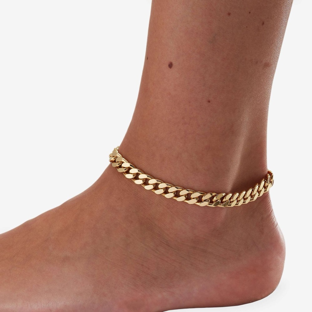 Gold Curb Chain Anklet Bracelet - Women's Jewelry